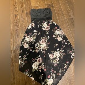 Never Worn Black Strapless Dress with Floral Design